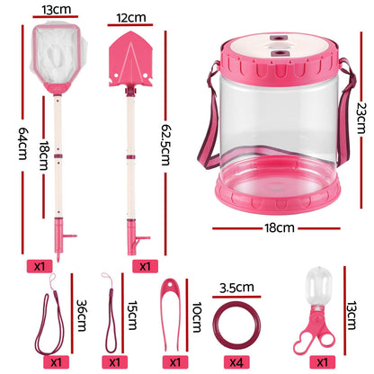 Keezi Kids Bug Catcher Kit 12pc Outdoor Explorer Toys Insect Viewer Net Shovel Pink