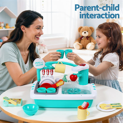 Keezi Kids Kitchen Play Set Play Pretend Sink Dishwasher Toys Green
