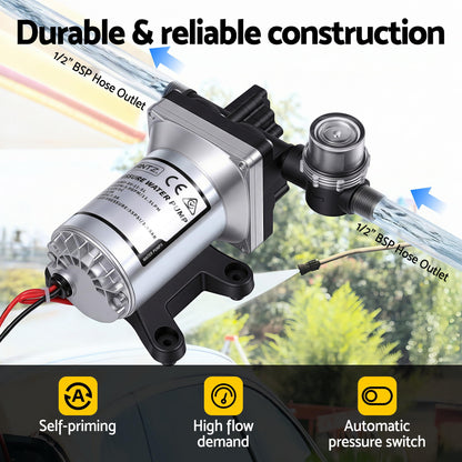 Giantz 12V Water Pump High Pressure Fast Self Priming 11.3L with Auto Switch for RV Caravan Boat
