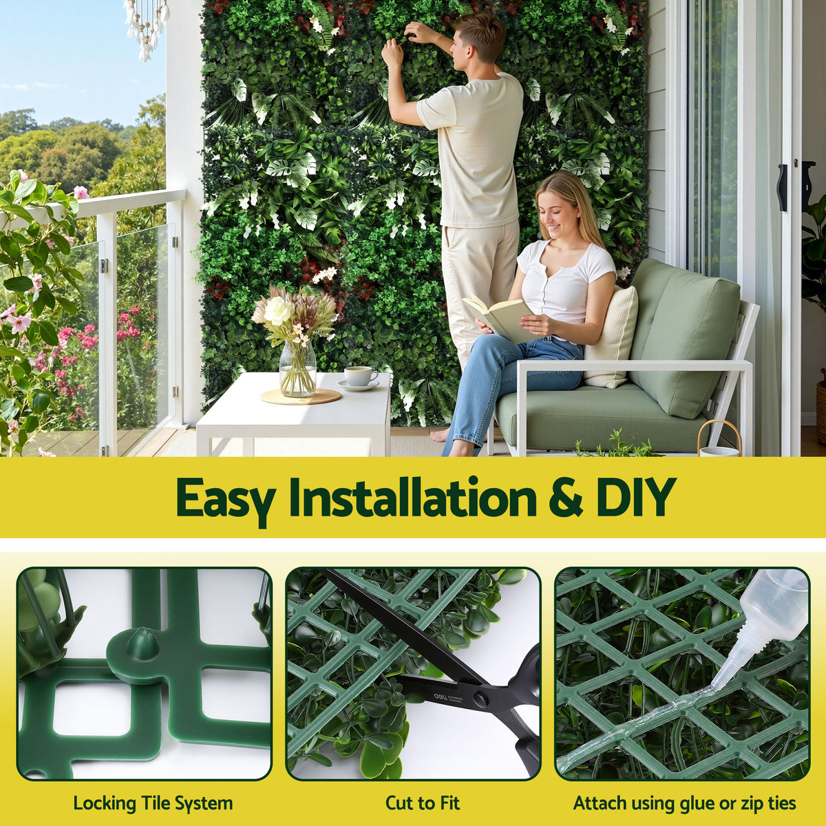 Gardeon Artificial Plant Wall Panels 50X100CM Boxwood Panel Hedge Grass Backdrop Green Decor Backyard