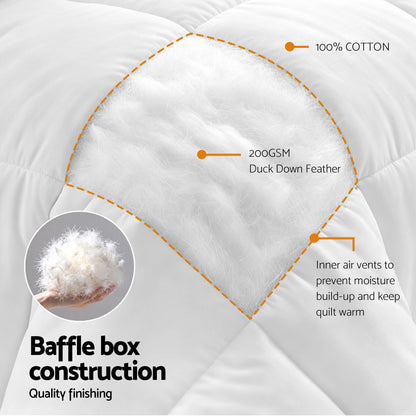 Giselle Bedding Single Quilt, 200GSM Summer Duck Down Feather Doona Insert