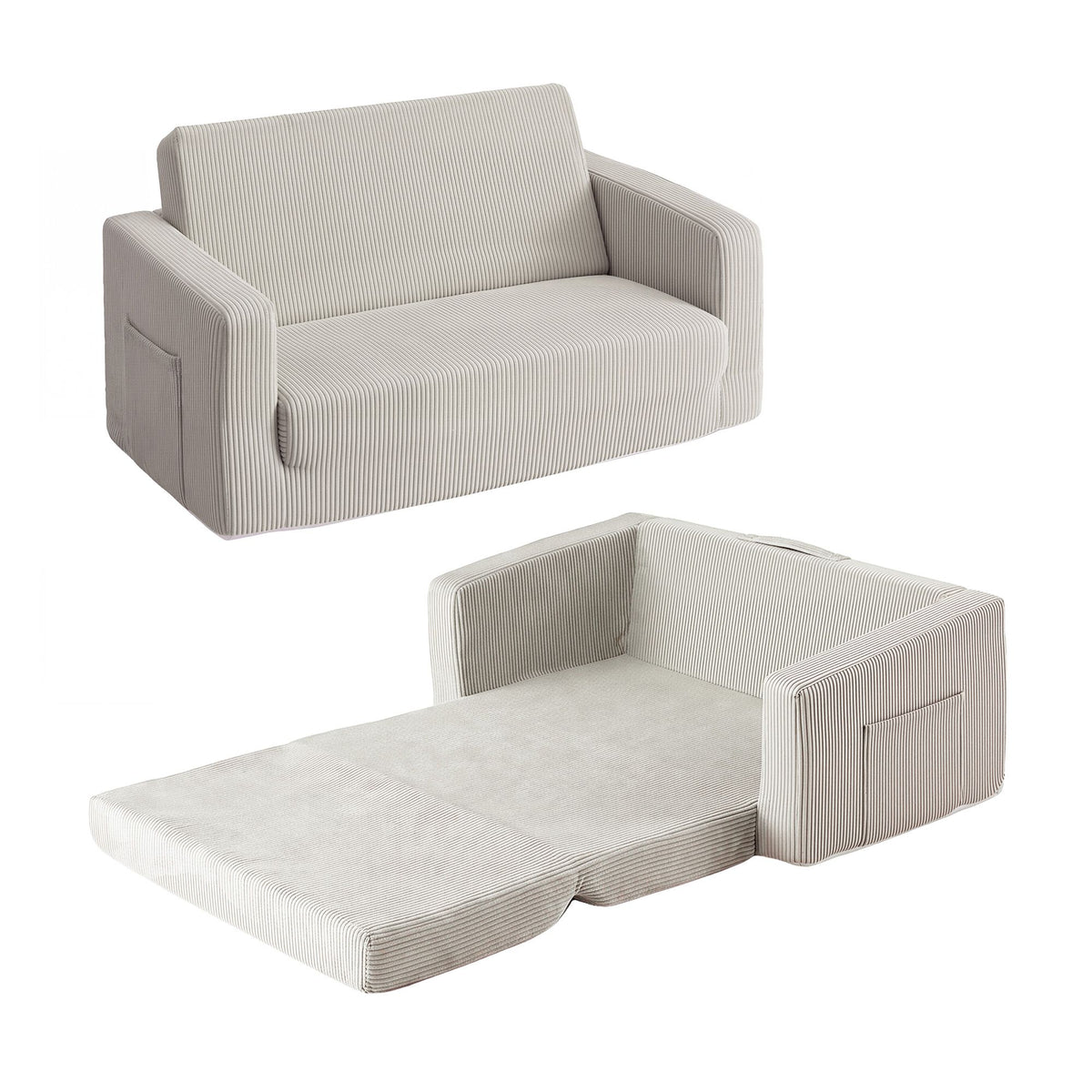Artiss 2-in-1 Kids Sofa Toddler Foam Couch with Side Pocket Light Grey