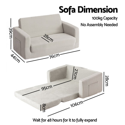 Artiss 2-in-1 Kids Sofa Toddler Foam Couch with Side Pocket Light Grey