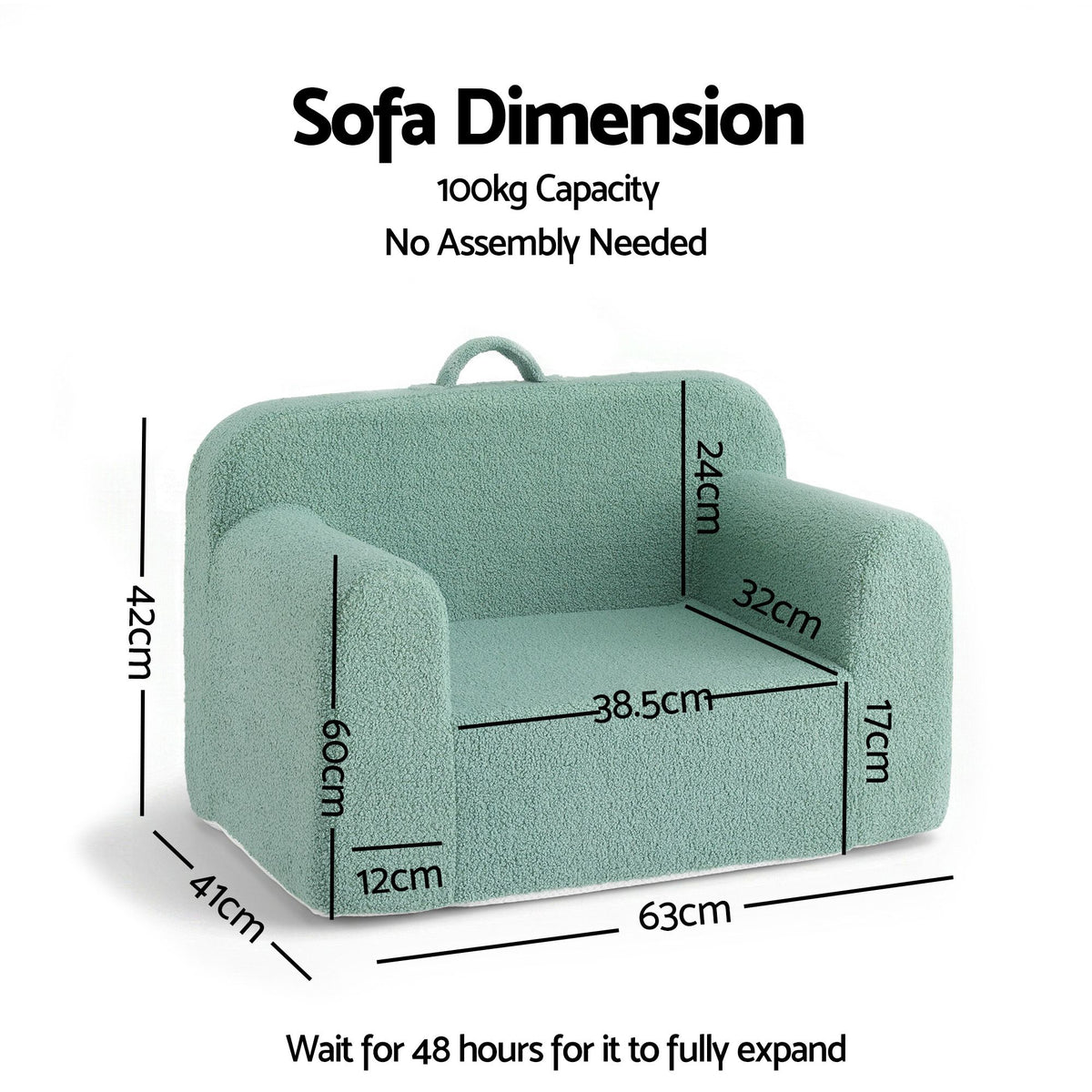 Artiss Kids Sofa Toddler Foam Couch with Carry Handle Mint Green
