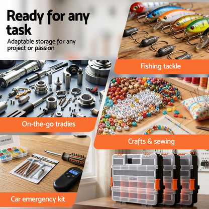 Giantz 3 Pack Tool Box Organizer with Hardware Storage Box for Small Parts