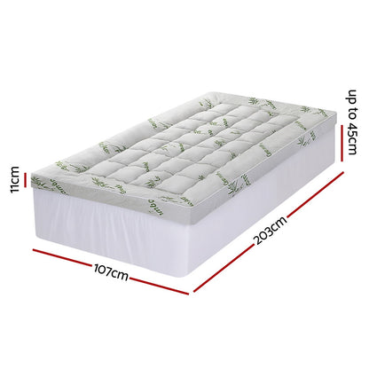 Giselle Bedding 1500GSM Pillowtop Mattress Topper Bamboo Mattress Pad for Back Pain Relief Washable 11cm Thick Bed Cover with 45cm Deep Pocket King Single