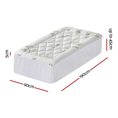 Giselle Bedding 5cm Pillowtop Mattress Topper 1000GSM Thick Soft Bamboo Cooling Pad for Back Pain Relief & Guest Bed, Washable Overfilled Cover with 45cm Deep Pocket Single