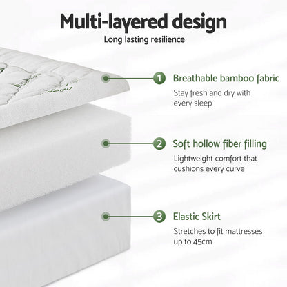 Giselle Bedding 5cm Pillowtop Mattress Topper 1000GSM Thick Soft Bamboo Cooling Pad for Back Pain Relief & Guest Bed, Washable Overfilled Cover with 45cm Deep Pocket Single