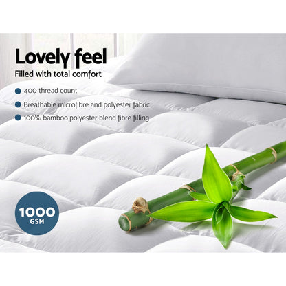 Giselle Bedding 5cm Bamboo Pillowtop Mattress Topper 1000GSM Mattress Pad for Back Pain Relief Washable Breathable Protector with 45cm Deep Pocket Single