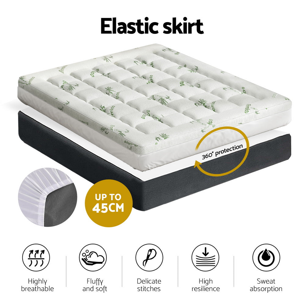 Giselle Bedding Pillowtop Mattress Topper 7.5cm Thick Bamboo Pad for Back Pain Relief Washable Skin-friendly Bed Protector with 45cm Deep Pocket Queen