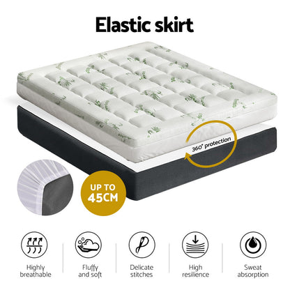 Giselle Bedding Pillowtop Mattress Topper 7.5cm Thick Bamboo Pad for Back Pain Relief Washable Skin-friendly Bed Protector with 45cm Deep Pocket Queen