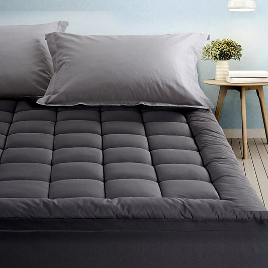 Giselle Bedding Bamboo Charcoal Filling Pillowtop Topper 1000GSM 5cm Thick Pillowtop Pad for Back Pain Relief Washable with 45cm Deep Pocket King Single