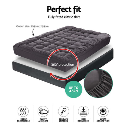 Giselle Bedding Bamboo Charcoal Filling Pillowtop Topper 1000GSM 5cm Thick Pillowtop Pad for Back Pain Relief Washable with 45cm Deep Pocket Queen