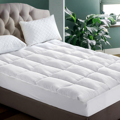 Giselle Bedding Pillowtop Mattress Topper 5cm Thick Pad for Back Pain Relief Washable Underlay Protector 1000GSM Microfibre Filling 45cm Deep Pocket King Single