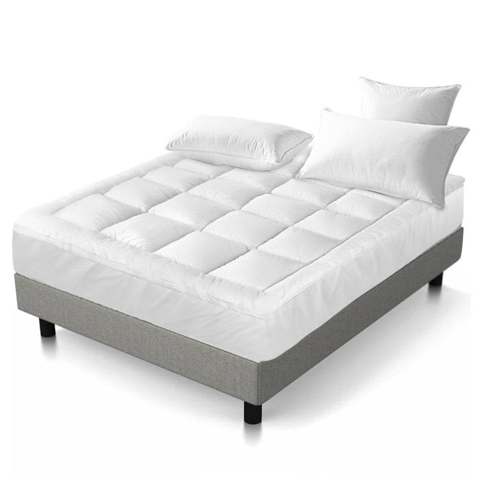 Giselle Bedding Pillowtop Mattress Topper 5cm Thick Pad for Back Pain Relief Washable Underlay Protector 1000GSM Microfibre Filling 45cm Deep Pocket King Single