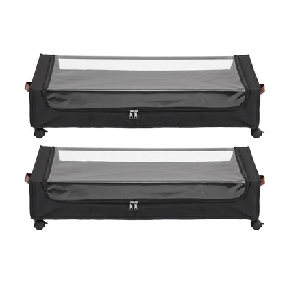 Artiss 2X Under Bed Storage Containers 48L Clothes Organiser Wheels Oxford Black