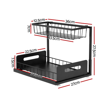 Artiss Under Sink Organizer Storage L Shape 1 Pull Out Drawers Kitchen Cabinet Shelf