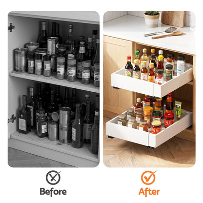 Artiss 2 Pack Pull Out Drawers for Cabinets Expandable Cabinet Organizer White