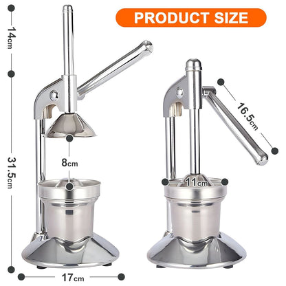 Manual Juicer Press | Stainless Steel, Commercial Grade & Easy to Clean, Hand Press for Citrus/Orange, Professional Fruit Squeezer, Silver