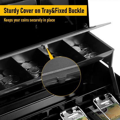 Lockable Cash Box with Coin Tray – Durable Metal Money Box with Key Lock for Bills & Change – Black