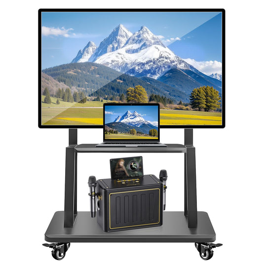 TV Stand for 32–70 Inch TVs with Projector Shelf, Lockable Wheels, Adjustable Height, Cable Management, Freestanding Steel Frame TV Cart Rolling Floor Stand For 32-70 Inch LCD LED OLED Flat Panel Screens Smartboard Movable Holds Up To 100lbs With Shelf