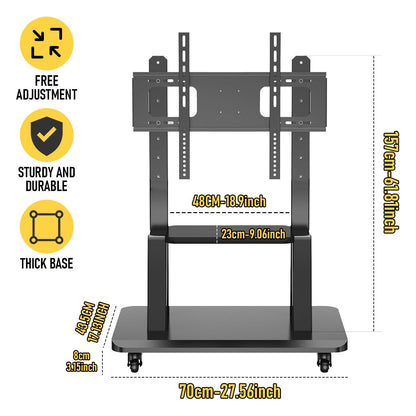 TV Stand for 32–70 Inch TVs with Projector Shelf, Lockable Wheels, Adjustable Height, Cable Management, Freestanding Steel Frame TV Cart Rolling Floor Stand For 32-70 Inch LCD LED OLED Flat Panel Screens Smartboard Movable Holds Up To 100lbs With Shelf