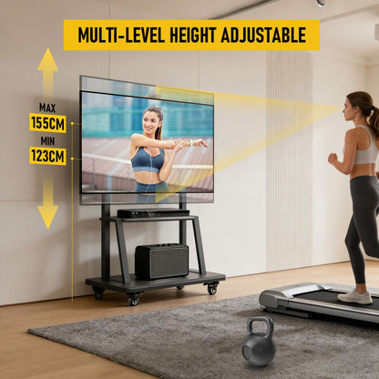 TV Stand for 32–70 Inch TVs with Projector Shelf, Lockable Wheels, Adjustable Height, Cable Management, Freestanding Steel Frame TV Cart Rolling Floor Stand For 32-70 Inch LCD LED OLED Flat Panel Screens Smartboard Movable Holds Up To 100lbs With Shelf