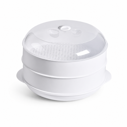 2 Tier Microwave Food Steamer 21cm, Oil-Free Cooking, Food Grade PP, Cooks Two Dishes at Once