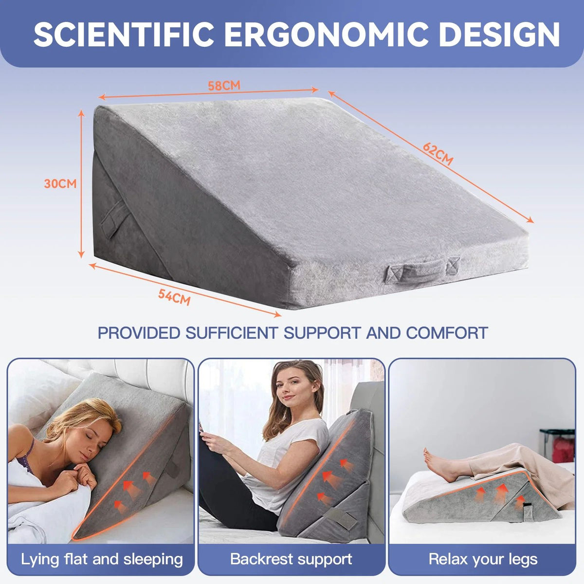 Adjustable Memory Foam Wedge Pillow with Washable Velvet Cover for Bed Sofa Reading(55x55x33cm)
