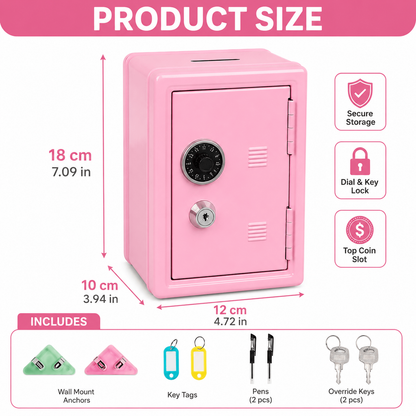 Lockable Metal Money Box, Cash & Coin Storage Box with Key Lock, Compact Piggy Bank for Kids & Adults, Office & Small Valuables
