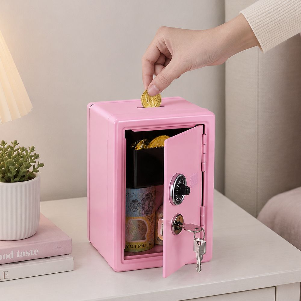 Lockable Metal Money Box, Cash & Coin Storage Box with Key Lock, Compact Piggy Bank for Kids & Adults, Office & Small Valuables