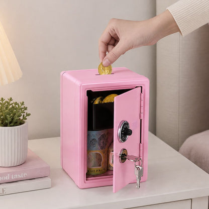 Lockable Metal Money Box, Cash & Coin Storage Box with Key Lock, Compact Piggy Bank for Kids & Adults, Office & Small Valuables