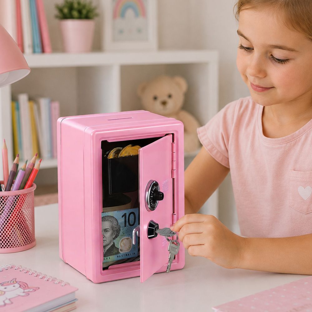 Lockable Metal Money Box, Cash & Coin Storage Box with Key Lock, Compact Piggy Bank for Kids & Adults, Office & Small Valuables