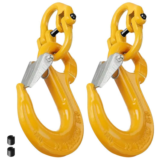 2SET 1.12T Sling Hook Heavy Duty Hammerlock/Slip Hook Kit With Swivel Winch & Safety Latch-Yellow