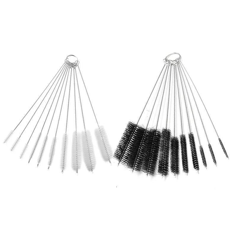 10Pcs Nylon Straw Brush Cleaner Bottle Tube Pipe Small Long Cleaning - Black