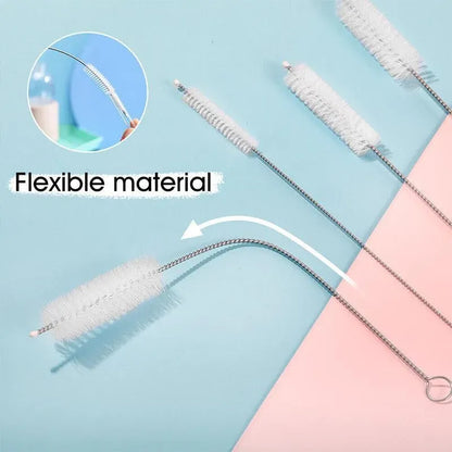 10Pcs Nylon Straw Brush Cleaner Bottle Tube Pipe Small Long Cleaning - White