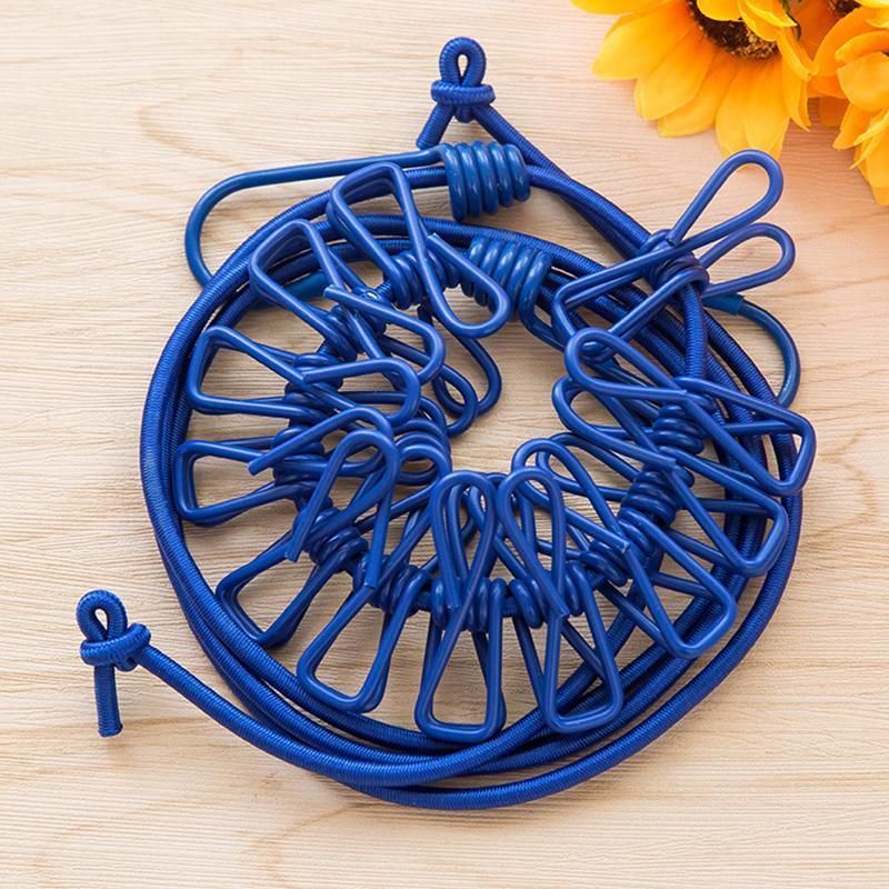 12 Clips Camping Rope Peg Washing Clothes Line Travel clothesline Portable - Blue