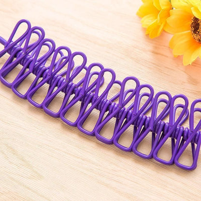 12 Clips Camping Rope Peg Washing Clothes Line Travel clothesline Portable - Blue