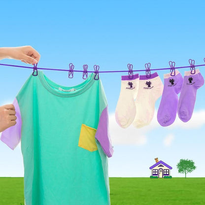 12 Clips Camping Rope Peg Washing Clothes Line Travel clothesline Portable - Blue