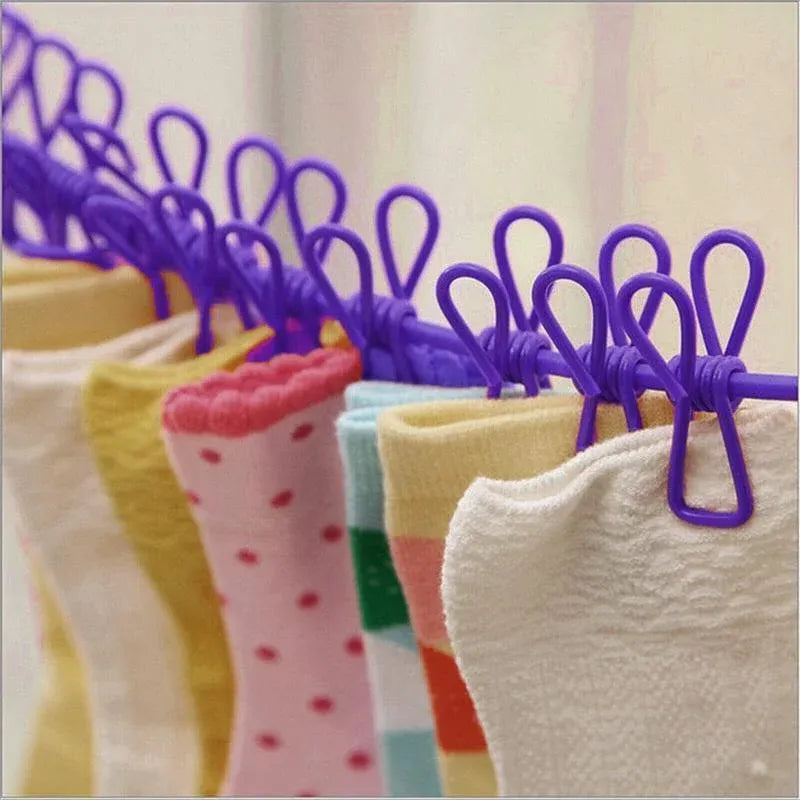 12 Clips Camping Rope Peg Washing Clothes Line Travel clothesline Portable - Purple