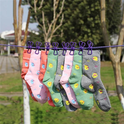 12 Clips Camping Rope Peg Washing Clothes Line Travel clothesline Portable - Purple