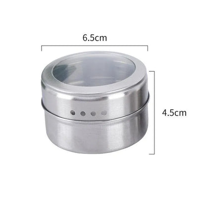 12PCS Magnetic Stainless Steel Spice Containers with Clear Lids for Kitchen Storage