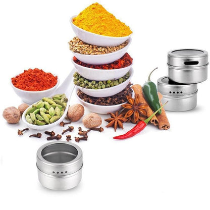 12PCS Magnetic Stainless Steel Spice Containers with Clear Lids for Kitchen Storage