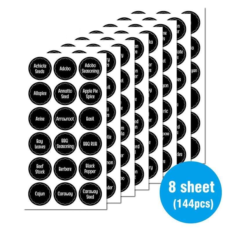 144PCS Spice Herb Jar Labels Waterproof Pantry Stickers for Kitchen Storage Jars