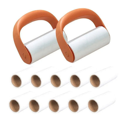 Reusable Washable Lint Roller Sticky Lint Roller Dust Clothes Hair Remover Clean - 2X Orange+10X Refills Rolls