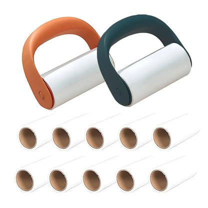 Reusable Washable Lint Roller Sticky Lint Roller Dust Clothes Hair Remover Clean - 2X Orange+10X Refills Rolls
