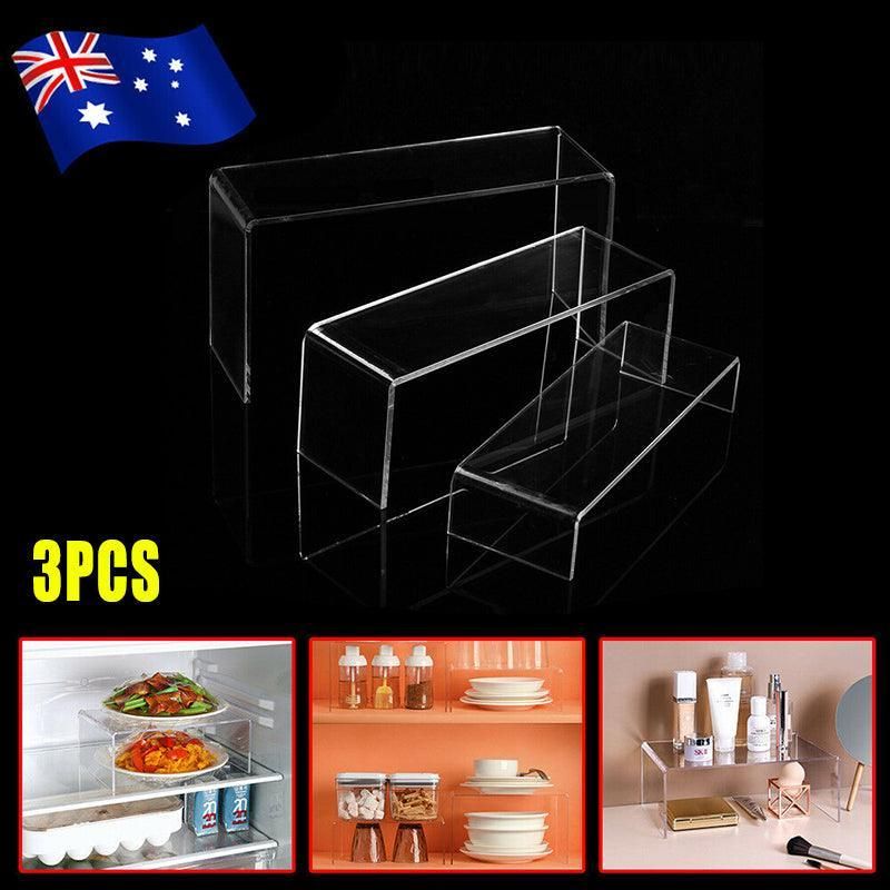 3Pcs Transparent Organiser for Shoes or Cosmetics Clear Acrylic Display Stand Set