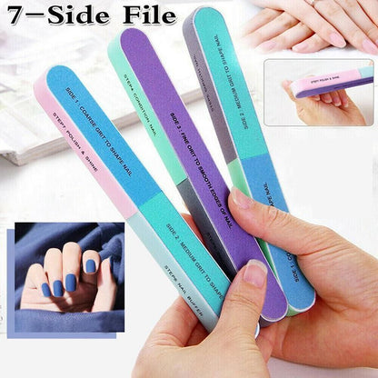 7 Way Professional Natural Nail File Straight Buffer Sanding Manicure Tools - 50 PCS