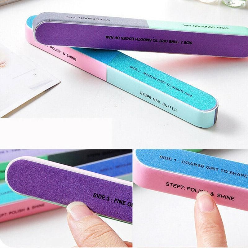 7 Way Professional Natural Nail File Straight Buffer Sanding Manicure Tools - 50 PCS