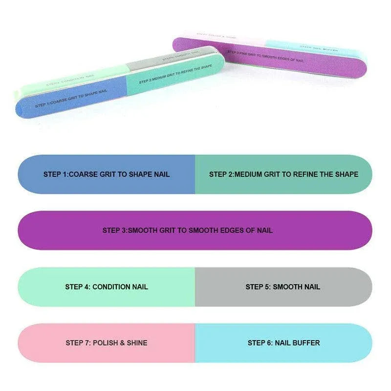 7 Way Professional Natural Nail File Straight Buffer Sanding Manicure Tools - 50 PCS